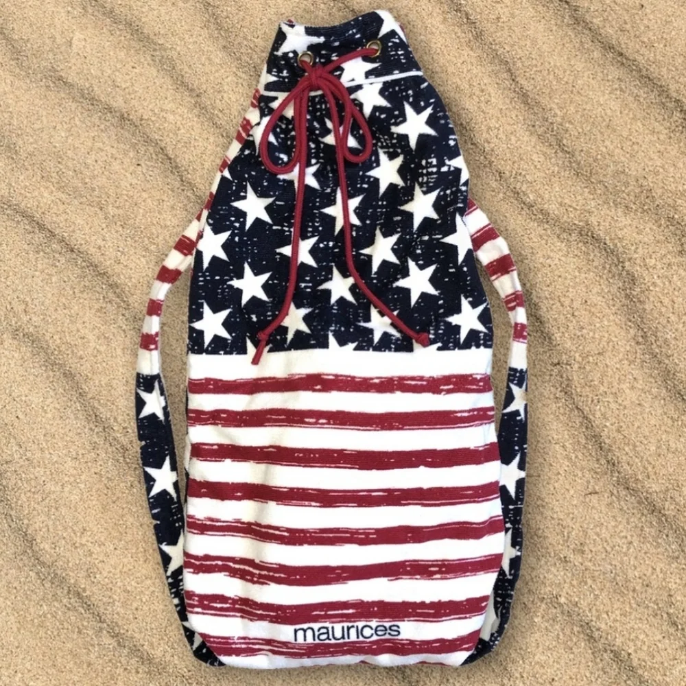 Maurices American flag beach towel bag.